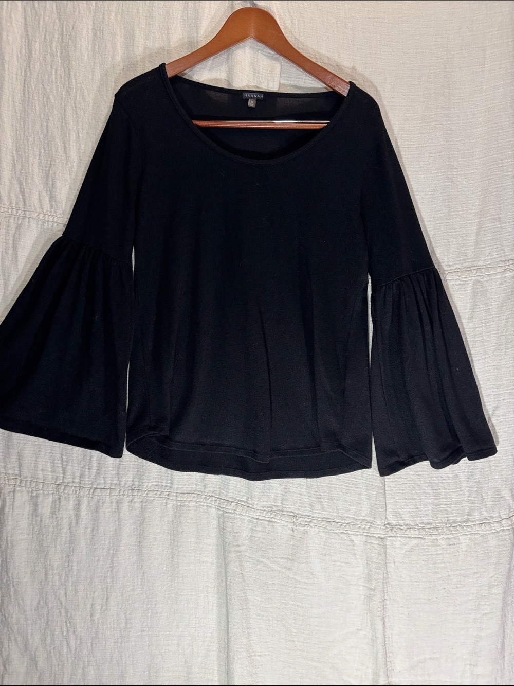 Hannah Black Bell-Sleeve Scoop Neck Top Flare Bell Sleeve Size M EUC Whimsigoth